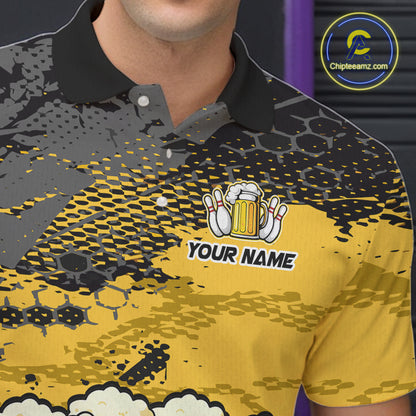 Custom Yellow Beer Bowling Shirts for Men Bowling Team Jersey Bowling League Polo & 1/4 Zip HNT493