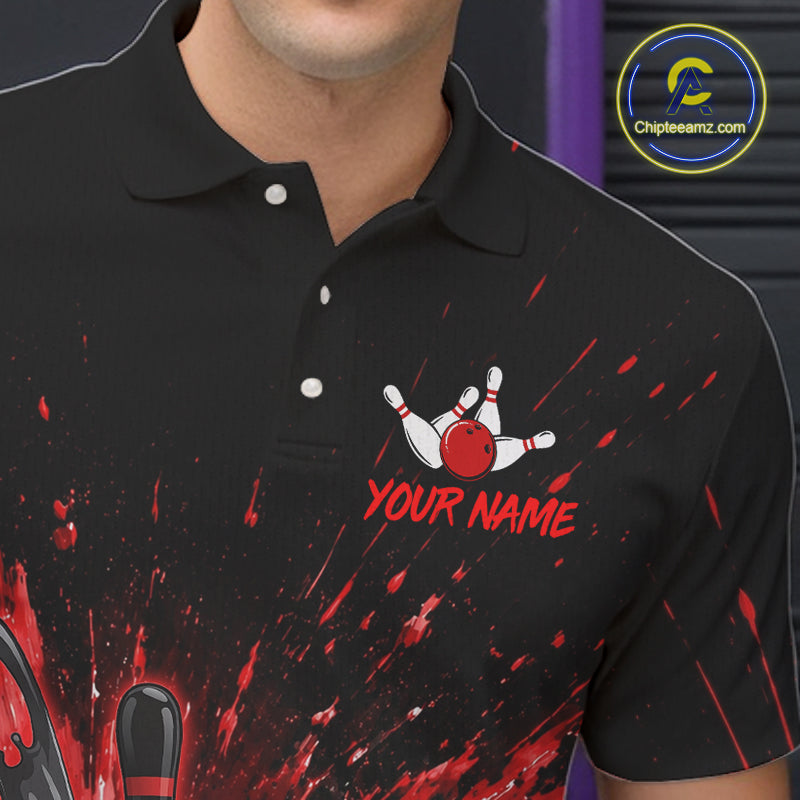 Personalized Red Bowling Jerseys For Men, Custom Bowling Team Shirts Bowling Pin And Ball HNT494