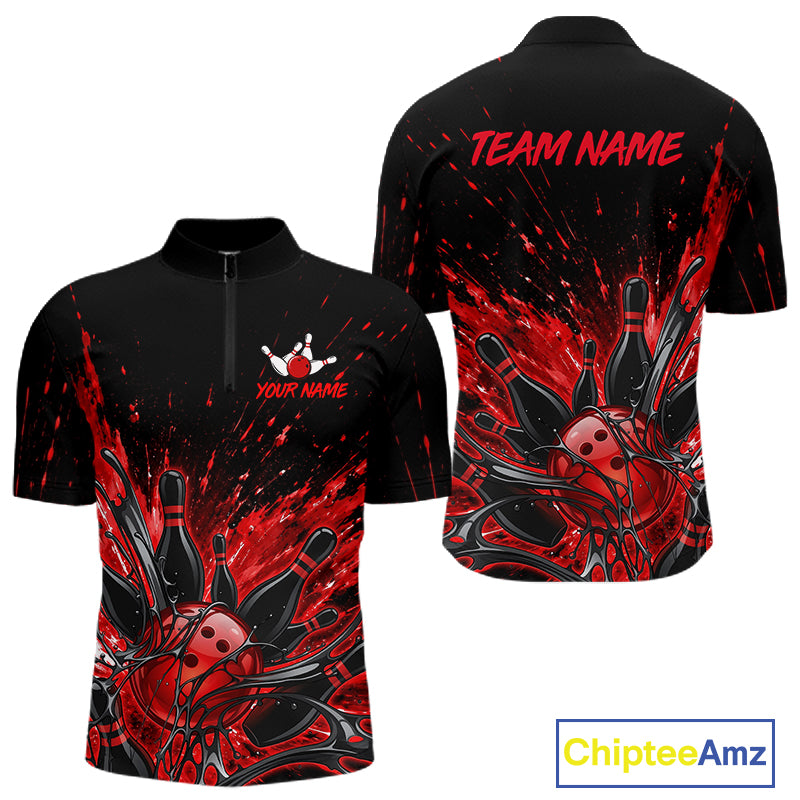 Personalized Red Bowling Jerseys For Men, Custom Bowling Team Shirts Bowling Pin And Ball HNT494