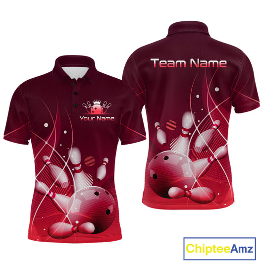 Custom Red Bowling Jersey for Men Bowling Uniform  Bowling Team Shirts Polo & 1/4 Zip HNT168