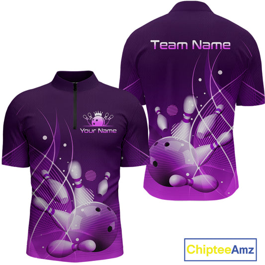 Custom Purple Bowling Jersey for Men Bowling Uniform  Bowling Team Shirts Polo & 1/4 Zip HNT168
