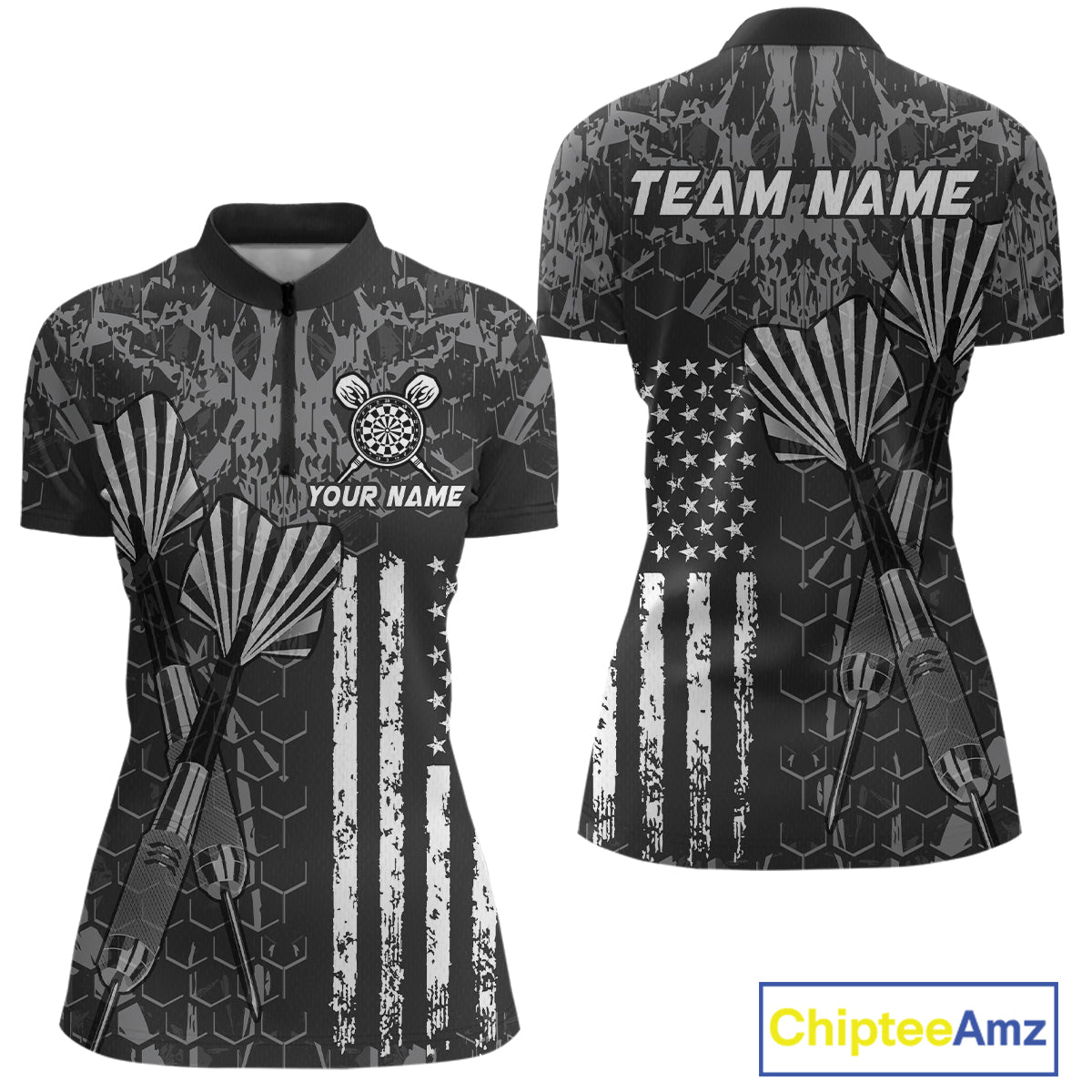 Custom US Flag Darts Shirt for Women Darts Team Jerseys Dart Tournament Polo & 1/4 Zip NNT113