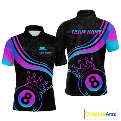 Neon 8 Ball Crown Billiard Shirts for Men Custom Billiard League Billiard Team Shirts Polo & 1/4 Zip NNT103