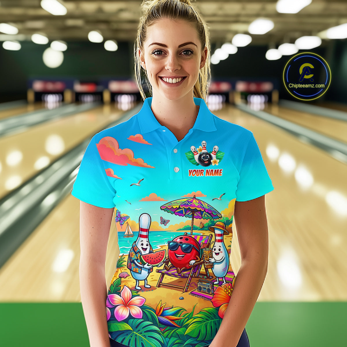 Custom Summer Bowling Jersey for Women Unisex Bowling Shirts for Team Polo & 1/4 Zip HNT243