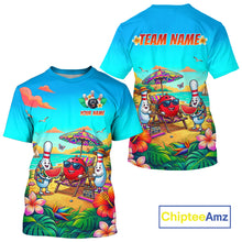Load image into Gallery viewer, Colorful t-shirt with a beach-themed design featuring characters and 'Team Name' text, branded with ChipteeAmz.