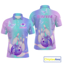 Load image into Gallery viewer, Custom Neon Butterfly Bowling Jersey for Men Bowling Team Shirts Bowling League Polo &amp; 1/4 Zip HNT172