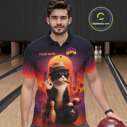 Custom Funny Cat Bowling Jersey for Men Bowling Uniform Bowling Team Shirts Polo & 1/4 Zip HNT196