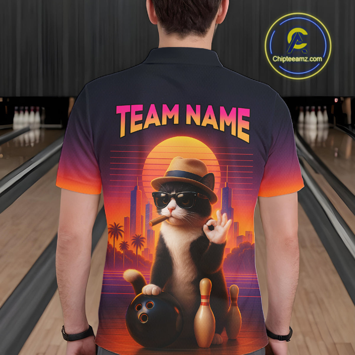 Custom Funny Cat Bowling Jersey for Men Bowling Uniform Bowling Team Shirts Polo & 1/4 Zip HNT196