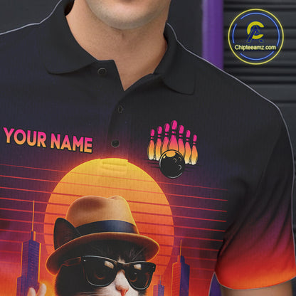 Custom Funny Cat Bowling Jersey for Men Bowling Uniform Bowling Team Shirts Polo & 1/4 Zip HNT196