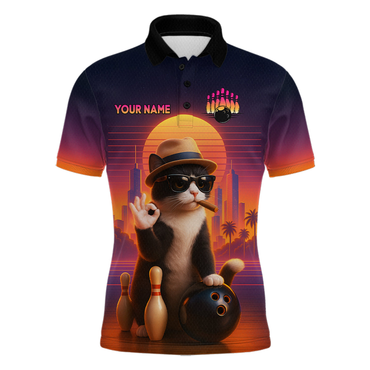 Custom Funny Cat Bowling Jersey for Men Bowling Uniform Bowling Team Shirts Polo & 1/4 Zip HNT196