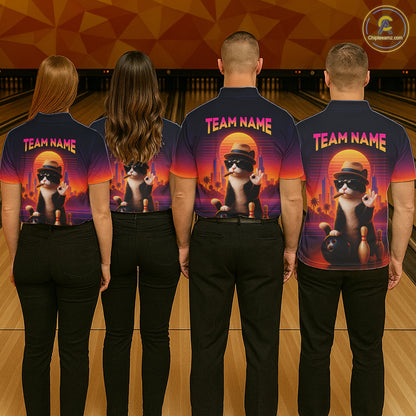 Custom Funny Cat Bowling Jersey for Men Bowling Uniform Bowling Team Shirts Polo & 1/4 Zip HNT196