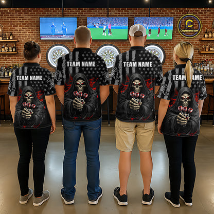 Custom American Flag Grim Reaper Dart Shirt Dart Team Jersey for Women Dartboard Shirts NNT177