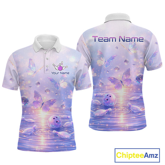Custom Butterfly Pastel Purple Bowling Shirts For Men, Bowling Team Shirt With Butterflies HNT278