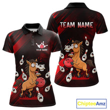 Load image into Gallery viewer, Custom Red Funny Horse Bowling Jersey for Women Bowling Team Shirts Bowling Tournament HNT184