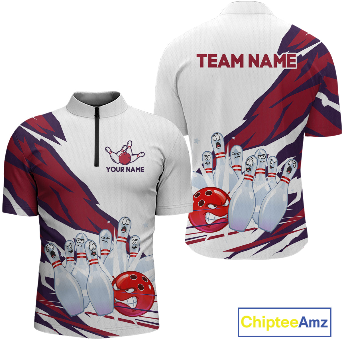 Custom Funny Angry Bowling Jersey for Men Bowling Team Shirts Bowling League Polo & 1/4 Zip HNT486