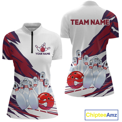 Custom Funny Angry Bowling Jersey for Women Bowling Team Shirts Bowling League Polo & 1/4 Zip HNT486