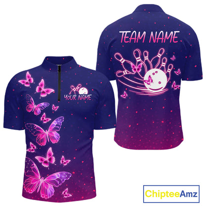 Custom Purple Galaxy Butterflies Bowling Team Shirts Bowling Jersey for Men Bowling League HNT467