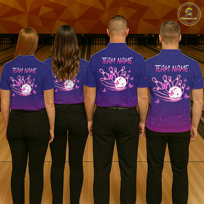 Custom Purple Galaxy Butterflies Bowling Team Shirts Bowling Jersey for Men Bowling League HNT467