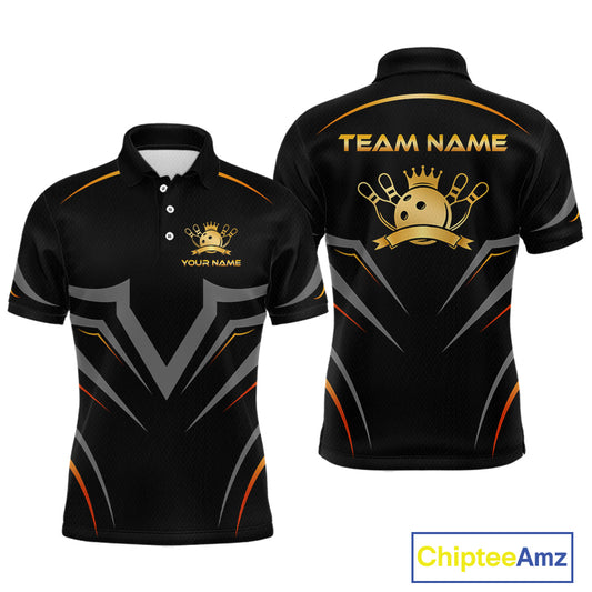 Black bowling shirt with team name and logo on a white background