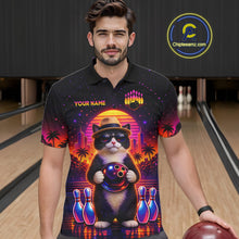 Load image into Gallery viewer, Custom Funny Neon Cat Bowling Jersey for Men Bowling Tournament Polo &amp; 1/4 Zip Bowling Team Shirts HNT210