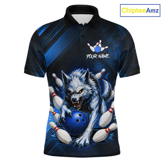 Wolf Bowling Shirts for Men Custom Blue Wolf Bowling Team Jersey Bowling League HNT284