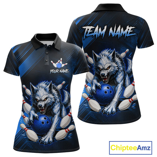 Wolf Bowling Shirts for Women Custom Blue Wolf Bowling Team Jersey Bowling League HNT284