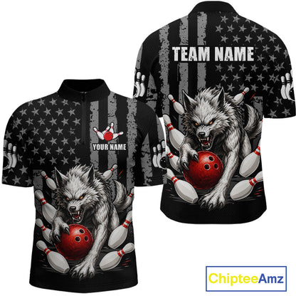 US Flag Wolf Bowling Shirts for Men Custom Wolf Bowling Team Jersey Bowling League HNT285
