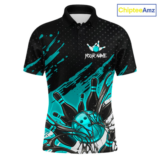 Custom Turquoise Bowling Jerseys For Men, Personalized Bowling Team Shirts Bowling Pin And Ball HNT283