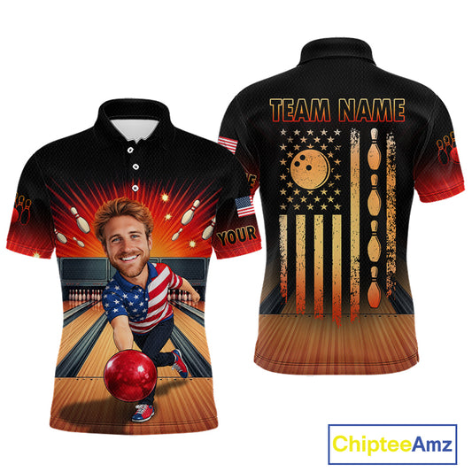 Custom Photo Funny American Flag Bowling Jersey for Men Bowling Team Shirts Polo & 1/4 Zip HNT342