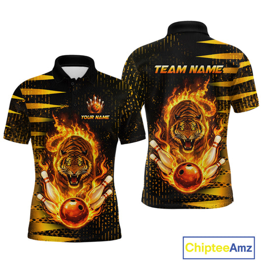 Custom Flame Tiger Bowling Team Jersey Bowling Shirt for Men Bowling League Polo & 1/4 Zip HNT201