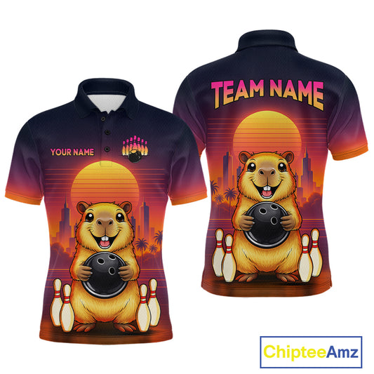 Custom Retro Capybara Bowling Jersey for Men Bowling Team Shirts Bowling Polo & 1/4 Zip HNT260