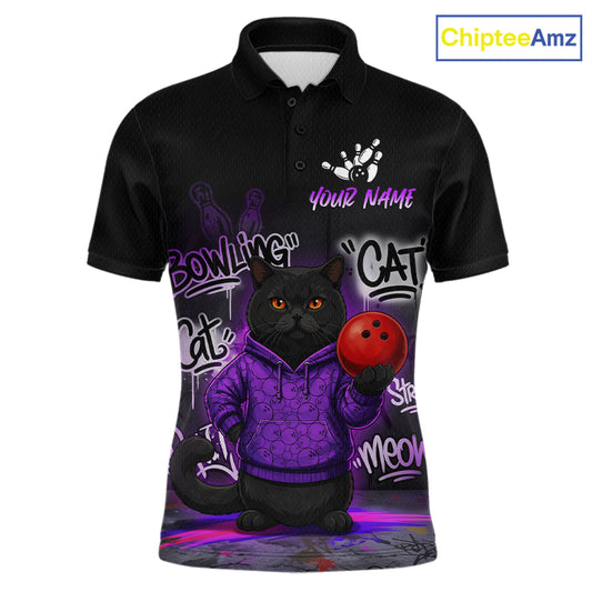 Custom Funny Black Cat Bowling Jersey for Men Bowling League Bowling Team Shirts HN289