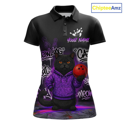 Custom Funny Black Cat Bowling Jersey for Women Bowling League Bowling Team Shirts HN289