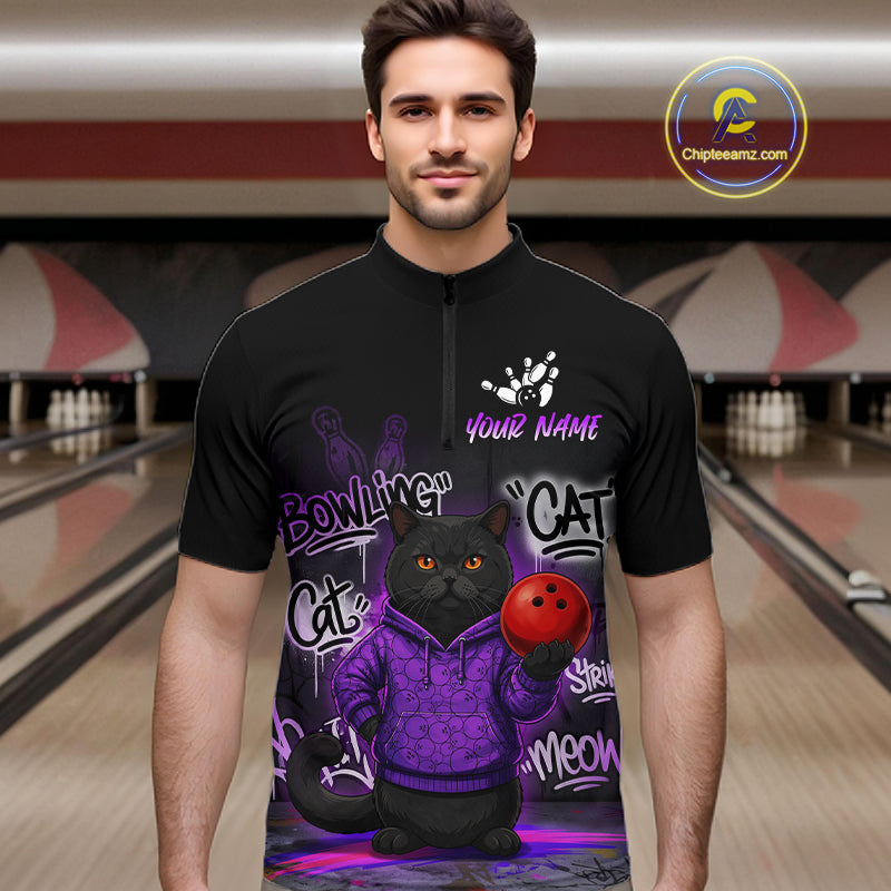 Custom Funny Black Cat Bowling Jersey for Men Bowling League Bowling Team Shirts HN289