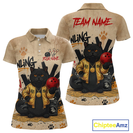 Custom Black Cat Bowling Jersey for Women Funny Cat Bowling League Bowling Team Shirts HN290