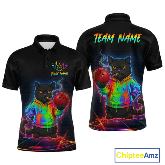 Custom Neon Black Cat Bowling Jersey for Men Funny Bowling League Bowling Team Shirts HN291