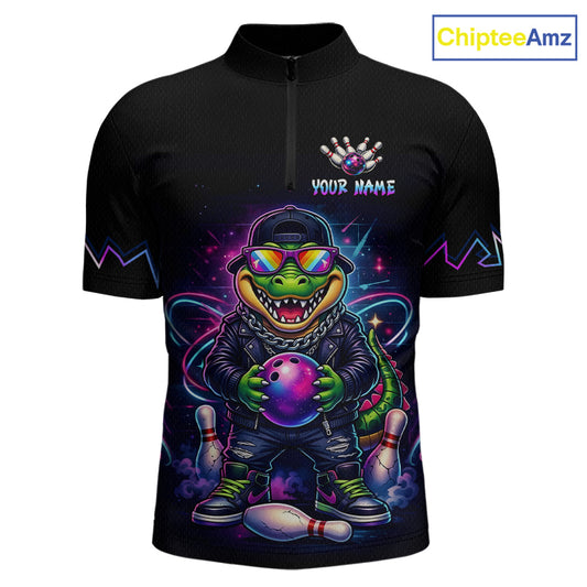 Custom Funny Neon Alligator Bowling Jersey for Men Bowling League Bowling Team Shirts HN294
