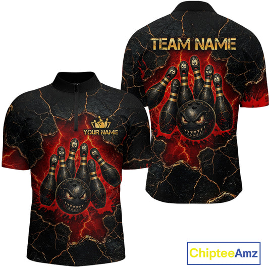 Custom Cracked Angry Bowling Shirts for Men Bowling Team Jersey Bowling League HNT298