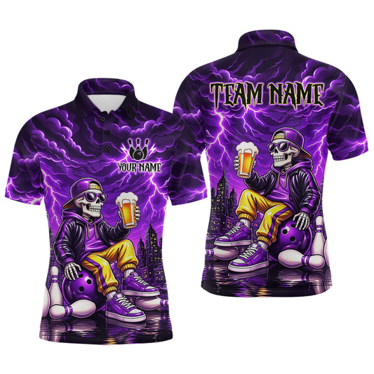 Custom Funny Beer Skull Purple Bowling Shirt for Men Bowling Team Jersey Bowling League HNT296