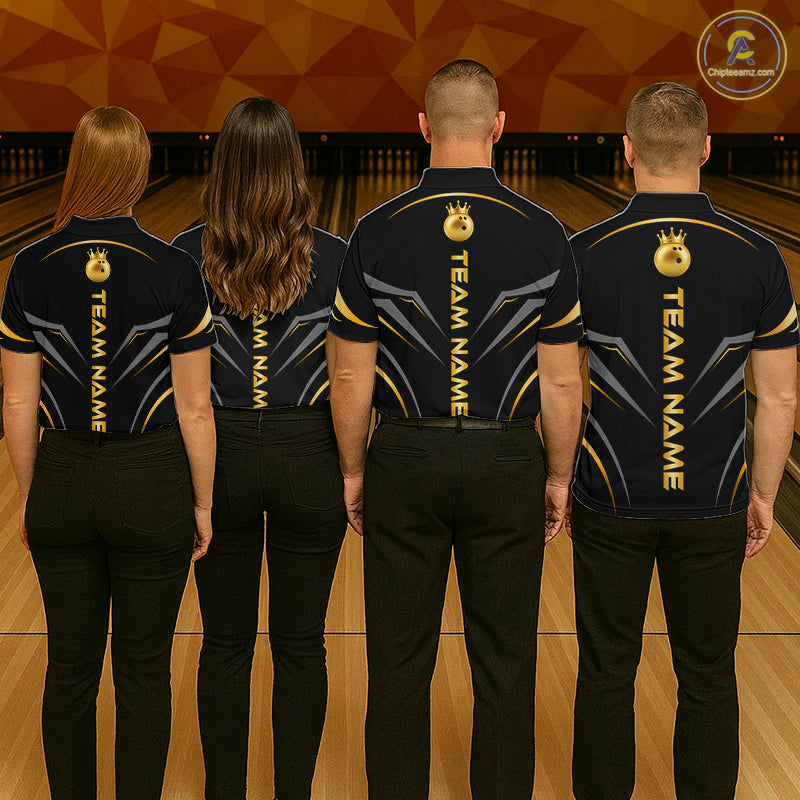 Custom Black Gold Crown Bowling Team Shirts Bowling Jersey for Women Bowling League HNT461