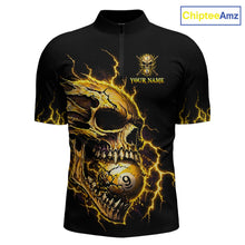 Load image into Gallery viewer, Custom Yellow Flame Skull 9 Ball Cracked Billiard Shirt for Men Billiard Team Jersey NNT195