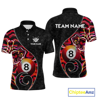 Custom Red Neon Wave 8 Ball Billiard Shirts for Men Billiard Team Jerseys Billiard League NNT271