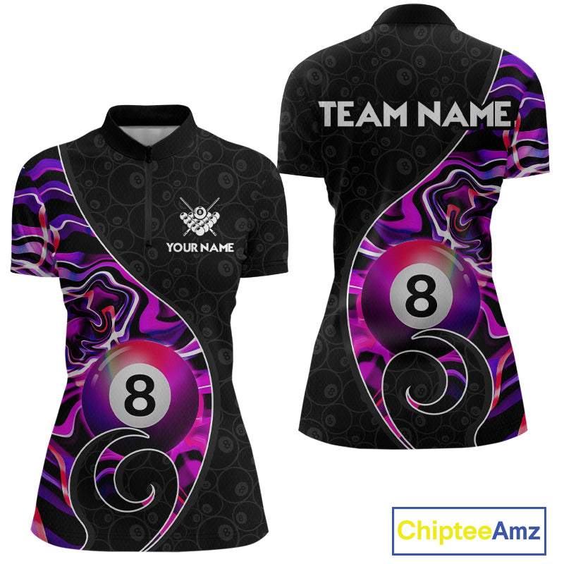 Custom Purple Neon Wave 8 Ball Billiard Shirts for Women Billiard Team Jerseys Billiard League NNT271