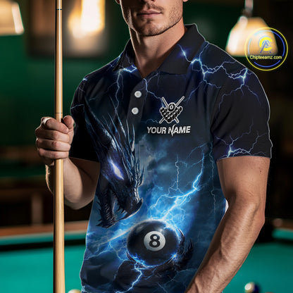 Custom Blue Lightning Dragon 8 Ball Billiard Shirts for Men Billiard Team Jerseys Billiard League NNT281