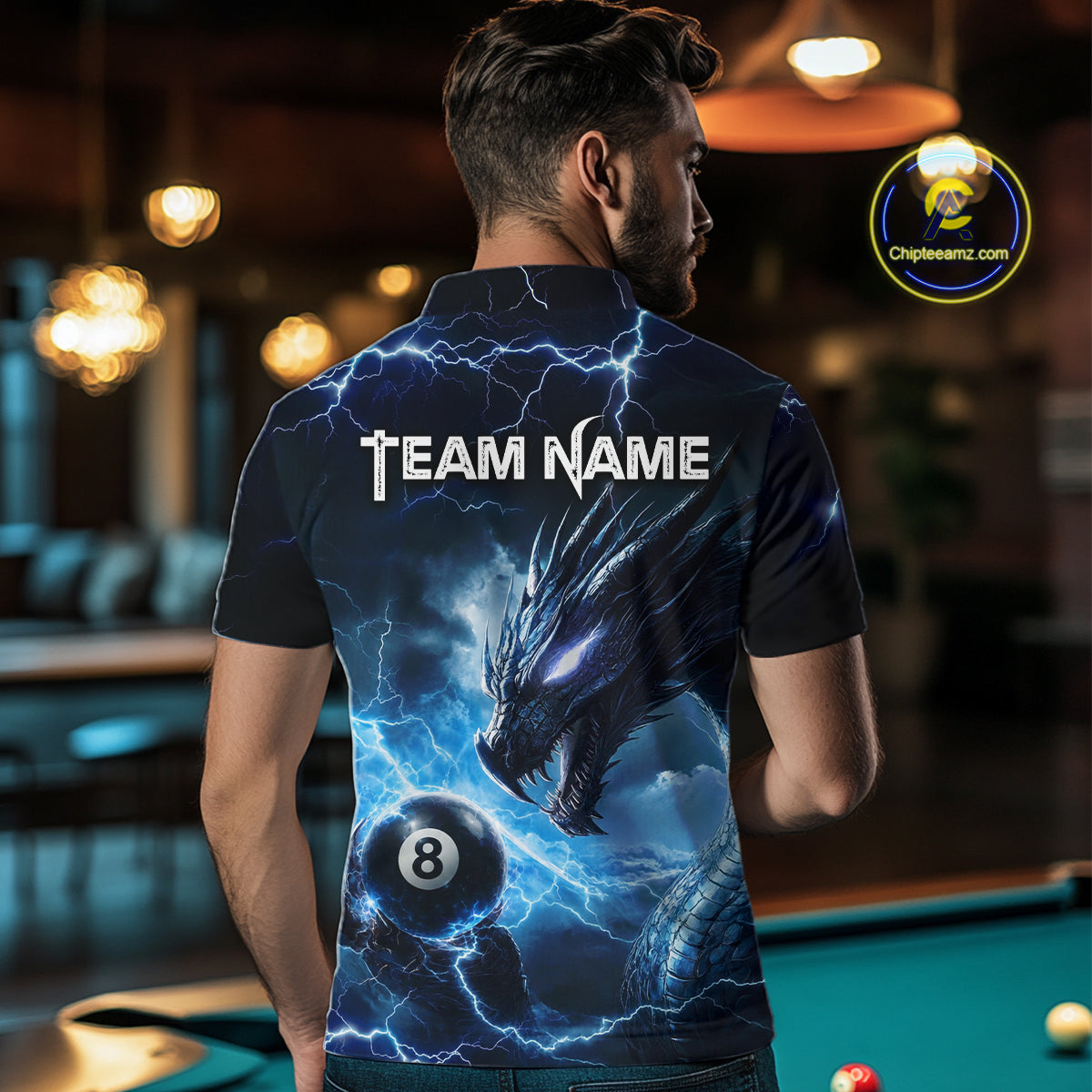 Custom Blue Lightning Dragon 8 Ball Billiard Shirts for Men Billiard Team Jerseys Billiard League NNT281