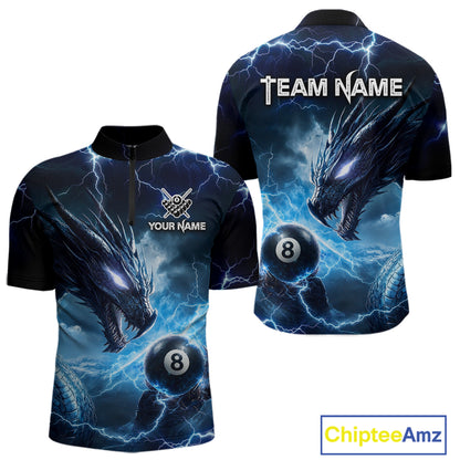 Custom Blue Lightning Dragon 8 Ball Billiard Shirts for Men Billiard Team Jerseys Billiard League NNT281