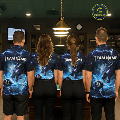 Custom Blue Lightning Dragon 8 Ball Billiard Shirts for Men Billiard Team Jerseys Billiard League NNT281