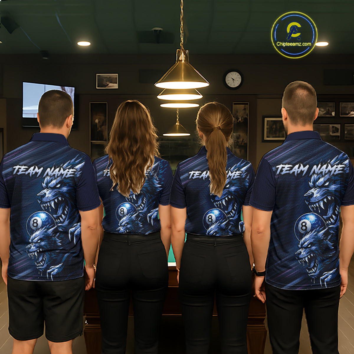 Custom Blue Wolf 8 Ball Billiard Shirts for Women Billiard Team Jerseys Billiard League NNT274