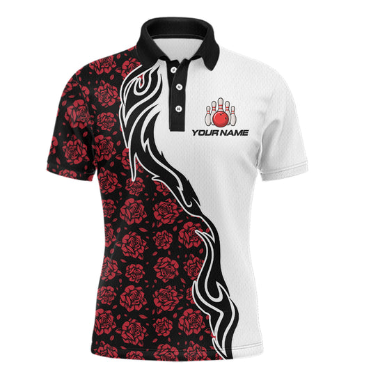 Custom Red Rose Flowers Bowling Jersey for Men Polo & 1/4 Zip Bowling Team Shirts HNT212