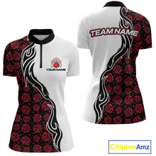 Load image into Gallery viewer, Custom Red Rose Flowers Bowling Jersey for Women Polo &amp; 1/4 Zip Bowling Team Shirts HNT212